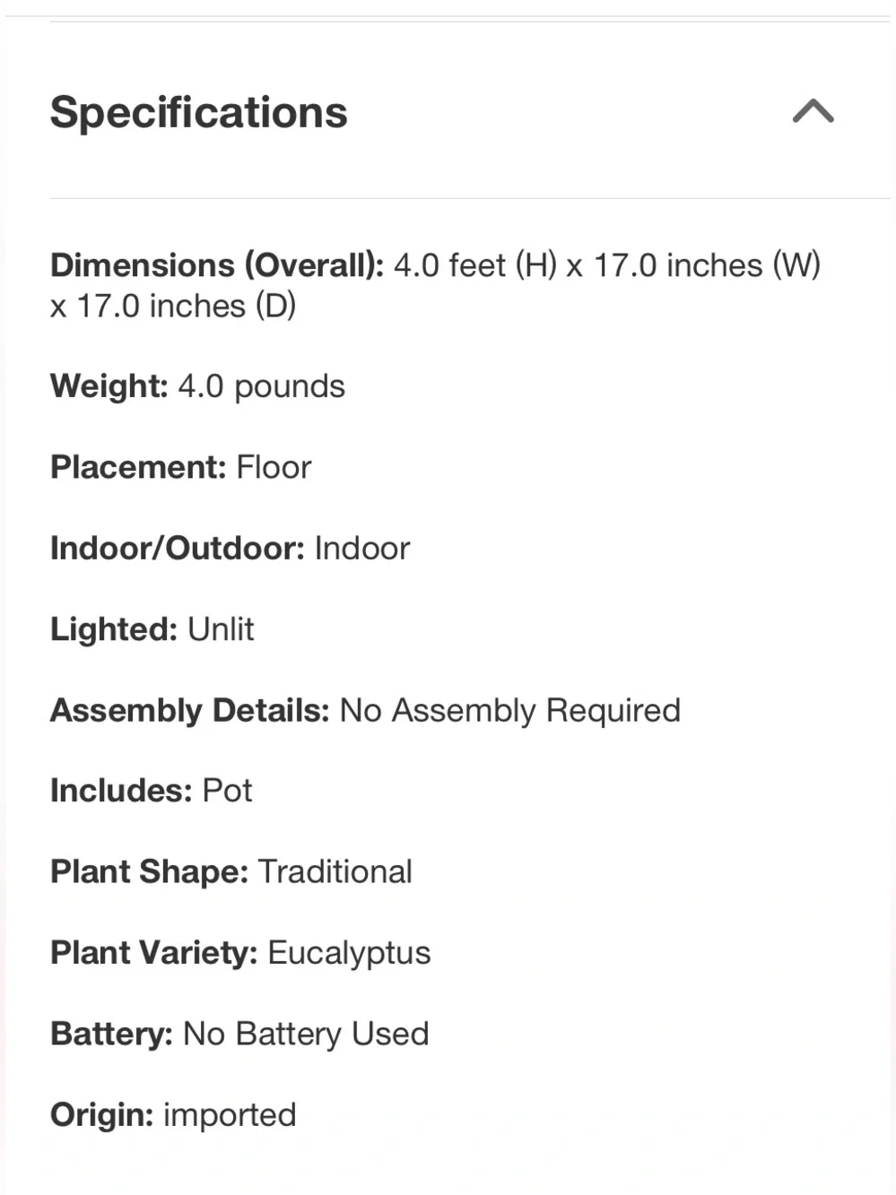 NERALY NATURAL NWT 4-ft Autumn Eucalyptus Artificial Tree